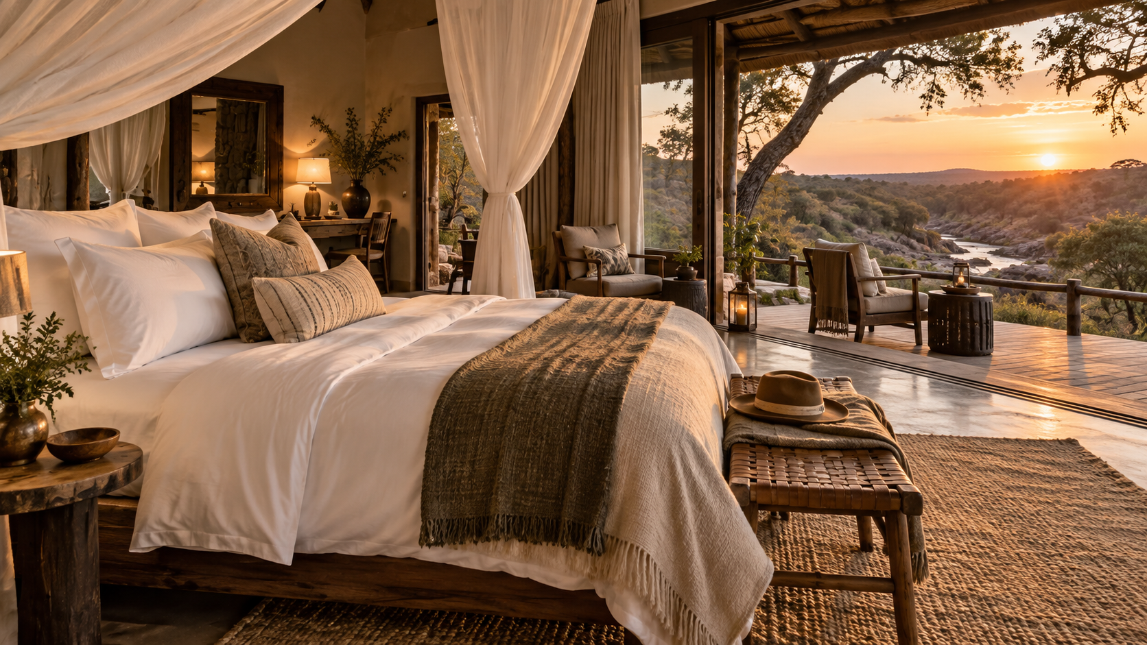 Country safari guest lodge dressed in luxurious white linen