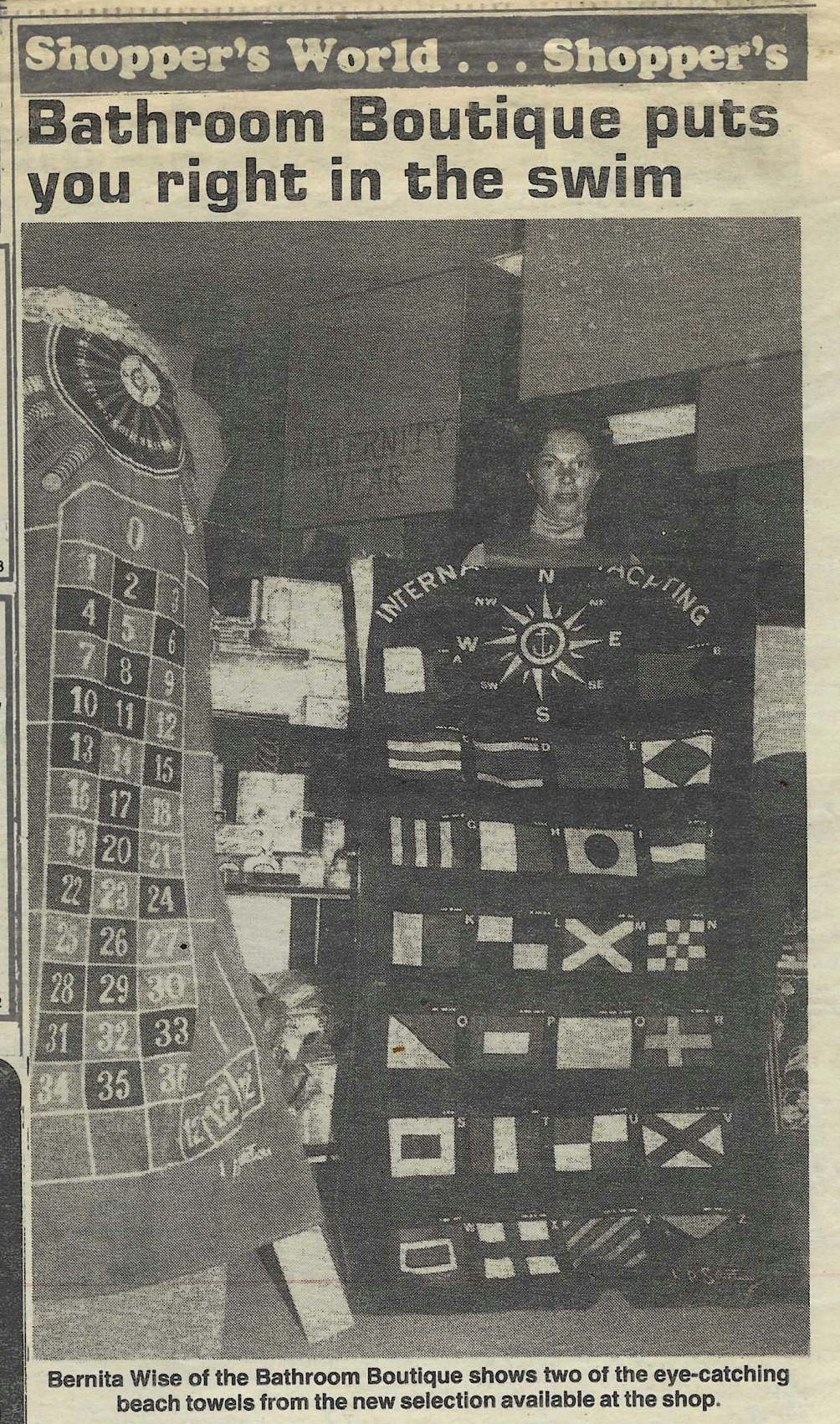 Original newspaper photograph of the Bathroom Boutique shop display and its proprietor