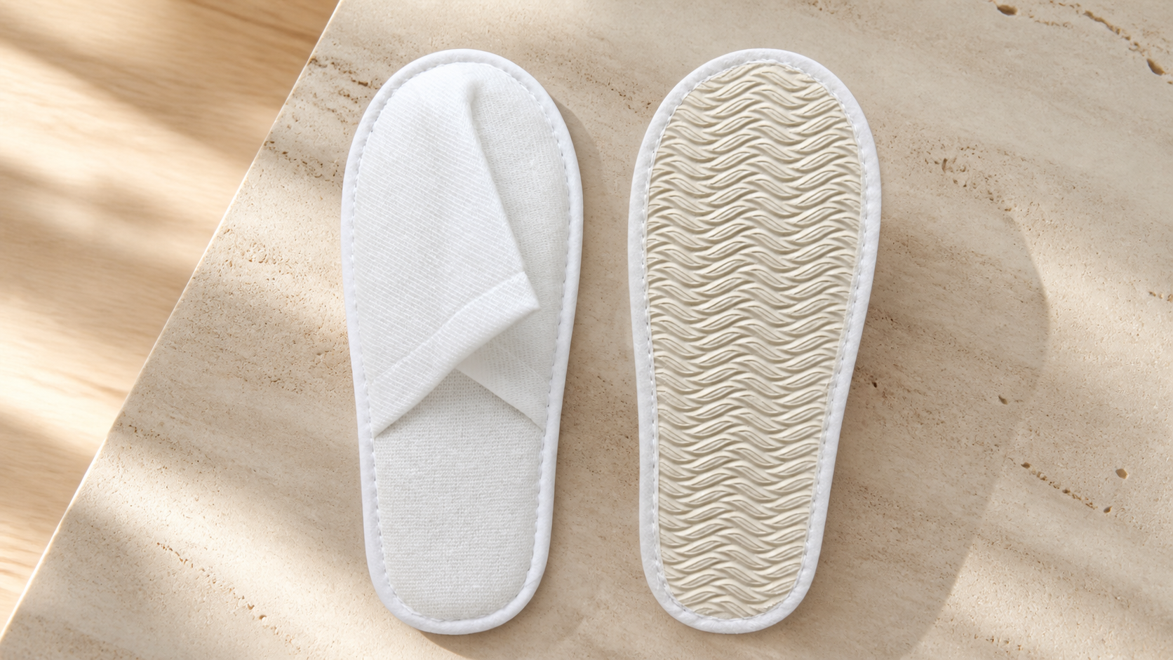 White open-toe hospitality slipper and matching sole